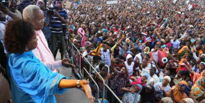  Chadema candidate Edward Lowassa (second left in pink shirt) and wife Regina Lowassa at a rally in Tabora. Lowassa is campaigning on a platform of change. PHOTO | EDWIN MUJWAHUZI |   NATION MEDIA GROUP By CHRISTOPHER KIDANKA, The EastAfrican