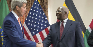 US Secretary of State John Kerry (L) shakes hands with Ugandan Foreign Affairs Minister Sam Kutesa (R) on May 1, 2014. The Ugandan diplomat expressed satisfaction with efforts to spur reform of the UN Security Council by broadening its core membership. PHOTO | FILE |  AFP By Kevin J Kelley