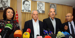 A photo taken on September 21, 2013 shows Tunisia's National Dialogue Quartet who won the 2015 Nobel Peace Prize. The leaders, from left: Wided Bouchamaoui, Tunisian Union of Industry, Trade and Craft trade president; Houcine Abbassi, the mediator and General Secretary of the Tunisian General Labour Union; Abdessattar Moussa, Tunisian Human Rights League president; and the president of the National Bar Association, Mohamed Fadhel Mahmoud. AFP | PHOTO   By AFP